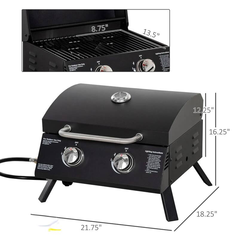 GDFStudio - Portable 2-Burner Outdoor BBQ Grill with Folding Legs