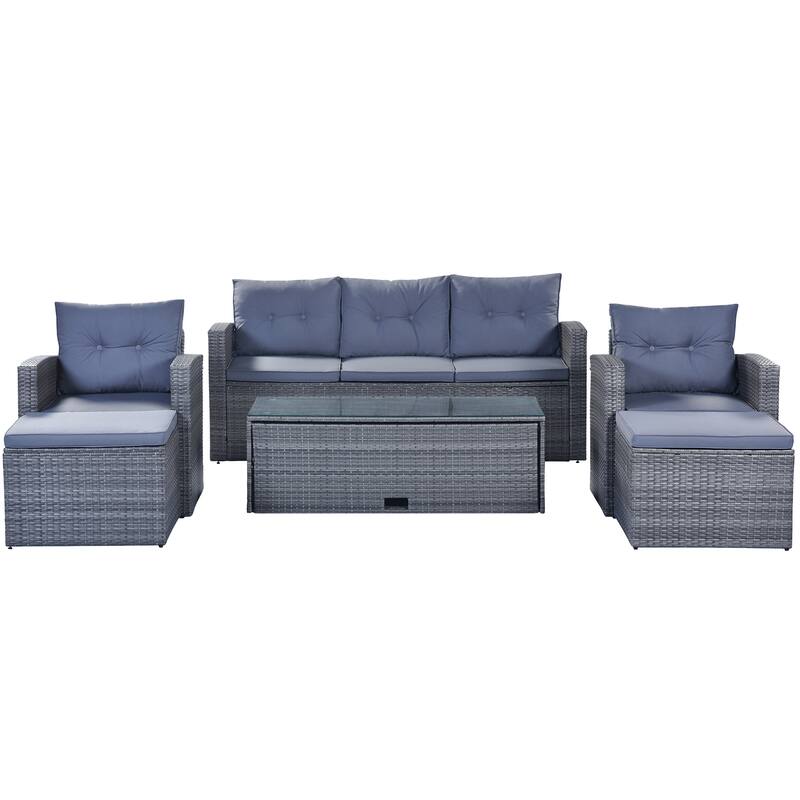 6-piece All-Weather Wicker PE rattan Patio Outdoor Dining Conversation Sectional Set with coffee table