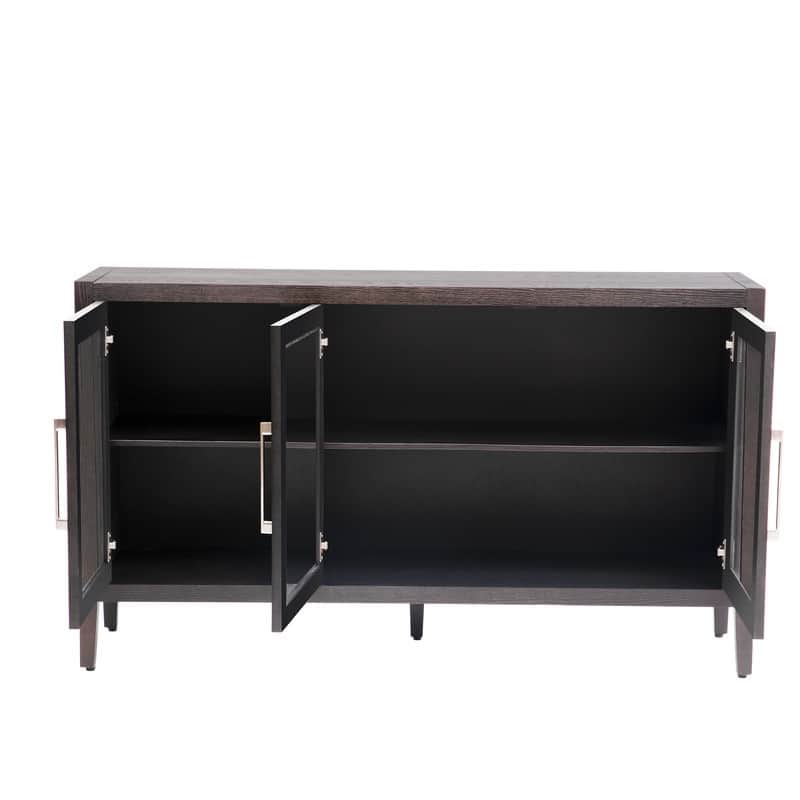 Wood Storage Cabinet with Three tempered glass doors and Adjustable Shelf