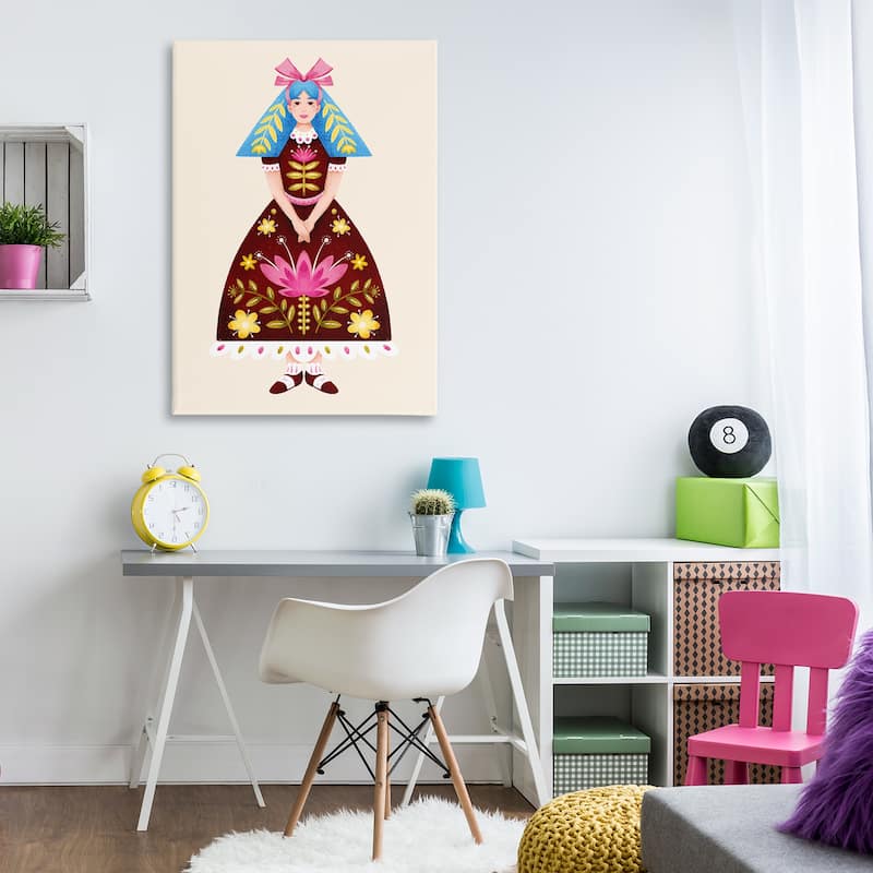 Stupell Blue Haired Folk Girl Canvas Wall Art Design By Hannah Moren