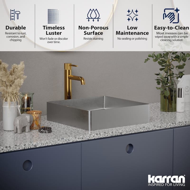 Karran USA CCV500 Cinox 15-3/4" Square Stainless Steel Vessel Bathroom