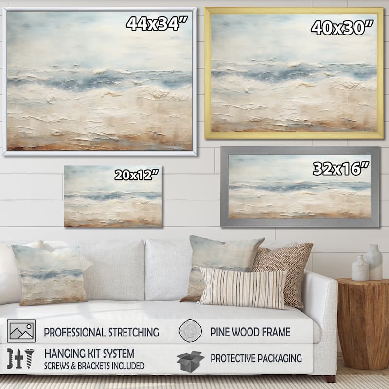 Designart "Modern Coastal Beige And Grey River" Coastal Ocean Framed Canvas Prints