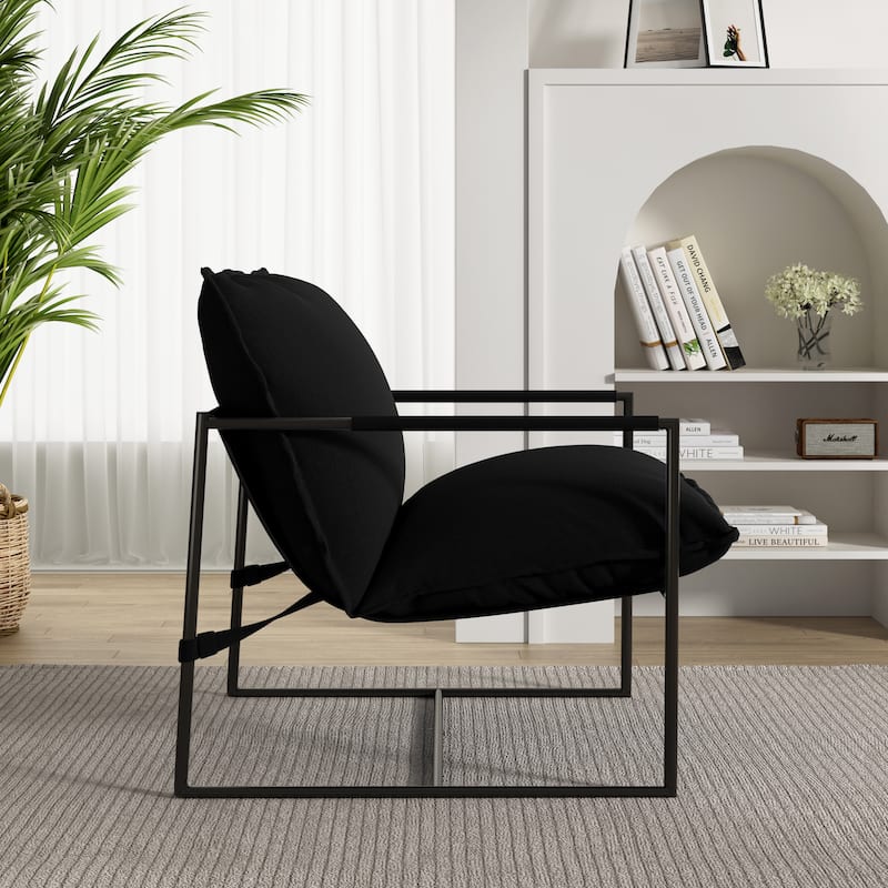 Metal Framed Accent Chair Sling Armchair with Bag Cushion