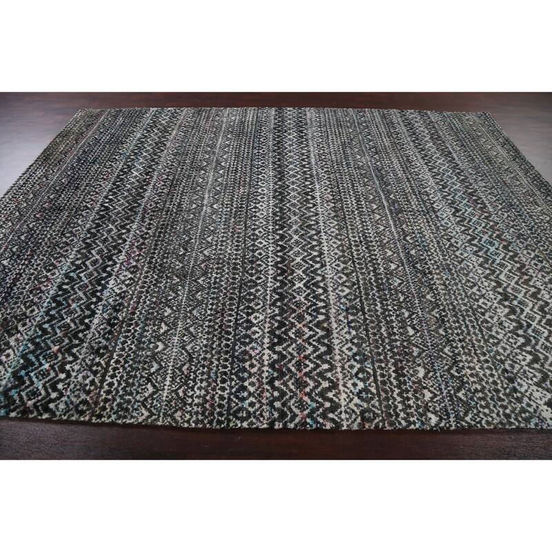 Chevron Abstract Jute/ Wool Oriental Living Room Area Rug Hand-knotted - 8'7" x 11'4"