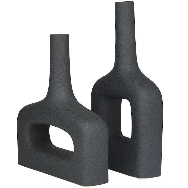 Ceramic Donut Shaped Decorative Vase - Set of 2 White or Black - CosmoLiving by Cosmopolitan