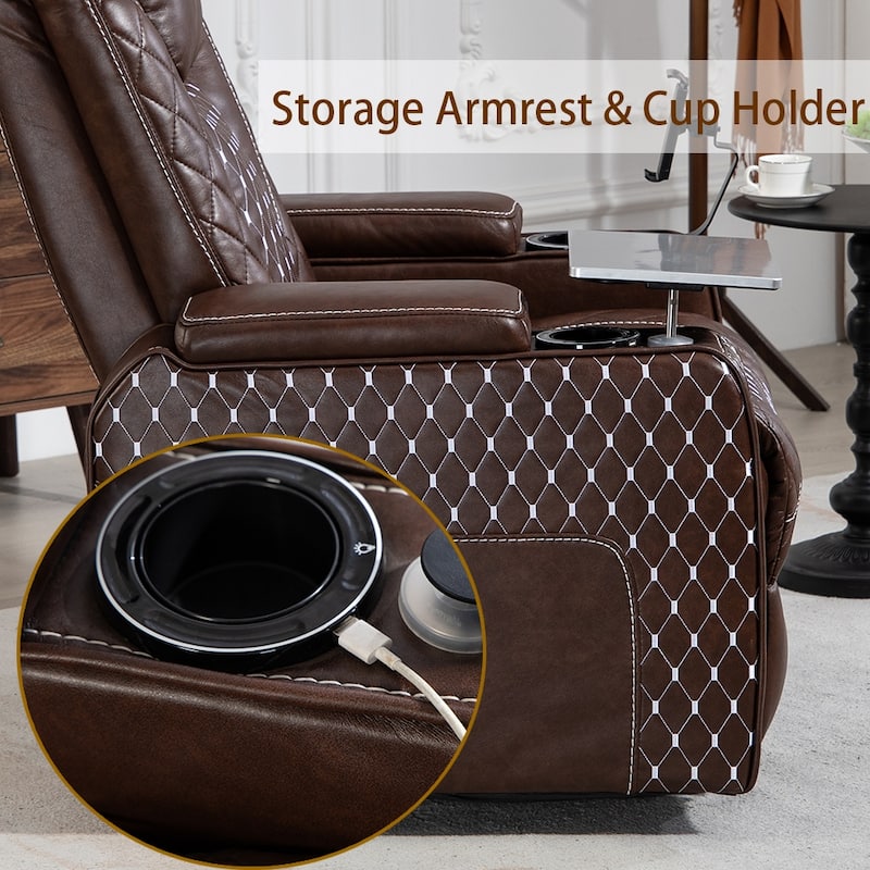 Zero Gravity Power Recliner, PU Recliner with Cup Holder/ Laptop Table /Phone Holder/ Light/ LED