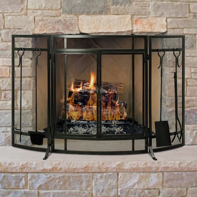 Pleasant Hearth Curved Fireplace Screen with Tools
