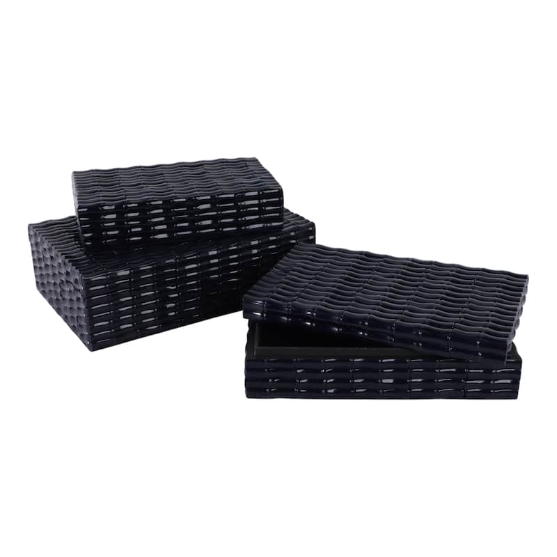 Resin Wood Storage Boxes Textured Design (Set of 3) - 3/4" Blue - 12" x 8" x 4"
