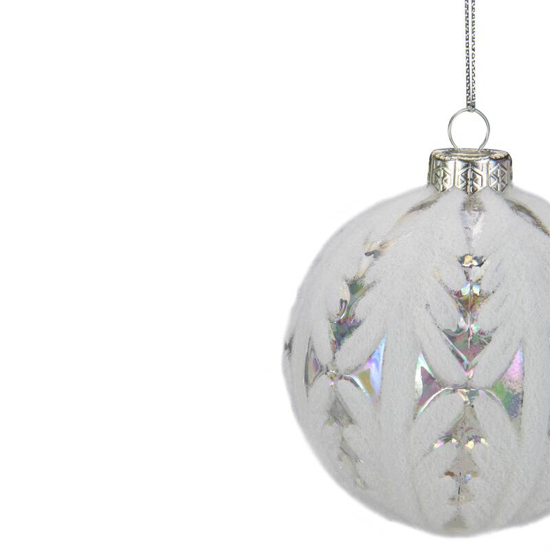 3.25" Clear Iridescent with White Frost Glass Ball Christmas Ornament