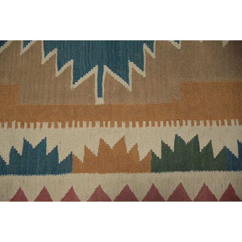 Hand Woven Oriental 100% Wool Carpet Southwestern Tribal Multi-Colored Kilim Runner Rug - 14' 7'' X 4' 11''