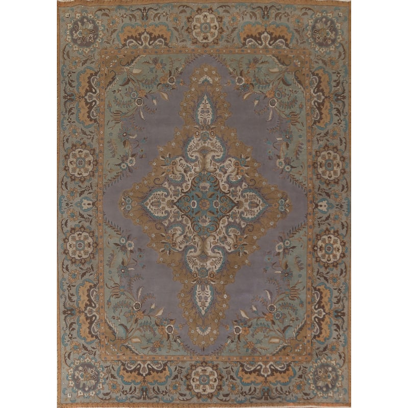 Over-Dyed Purple Tabriz Persian Vintage Rug Handmade Wool Carpet - 9'8"x 13'2"