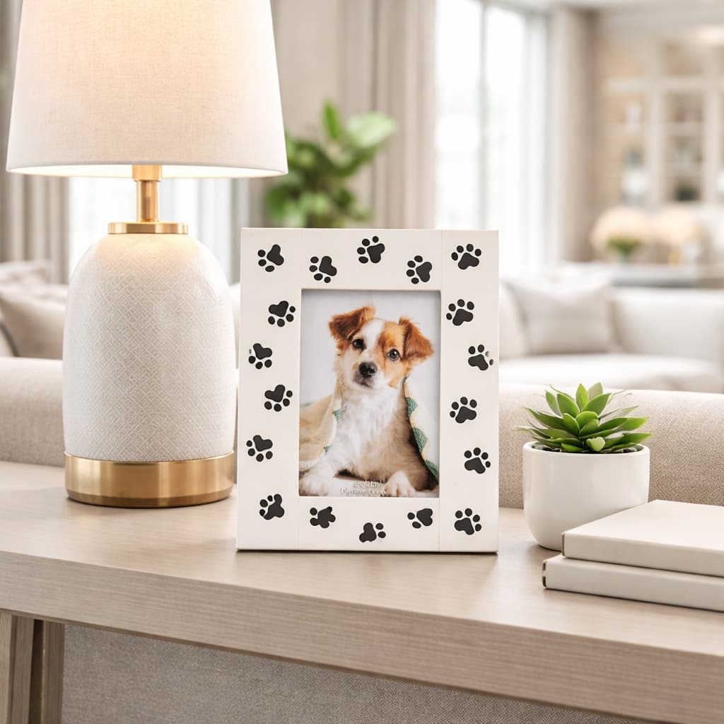 Resin Wood Paw Prints Photo Frame - White, 4x6 in.