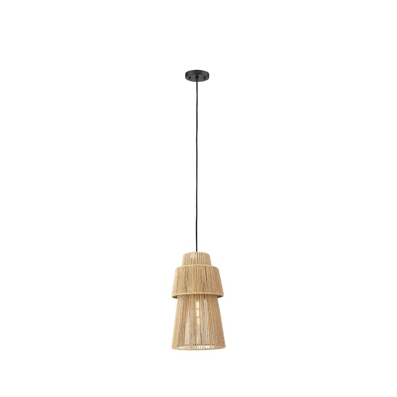 Innovations Lighting Twill - 1 Light 10" Cord Hung Pendant - Matte Black Finish - Natural Shade - Matte Black