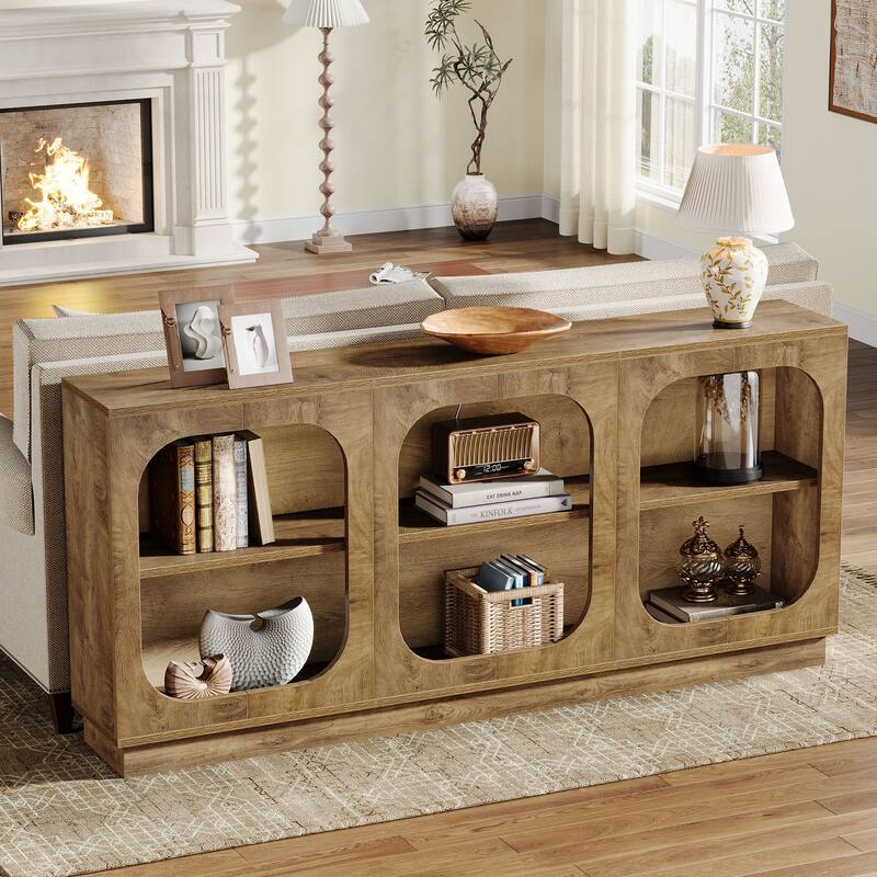 71'' Extra Long Console Table Behind Couch Sofa Table with Storage - Brown