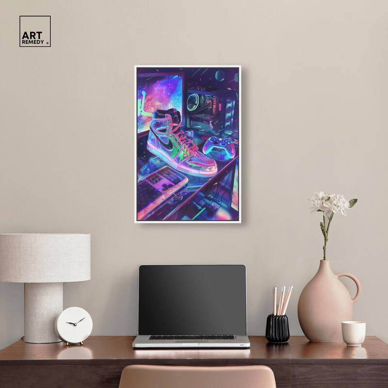 Neon Gaming Set Up Canvas by Art Remedy