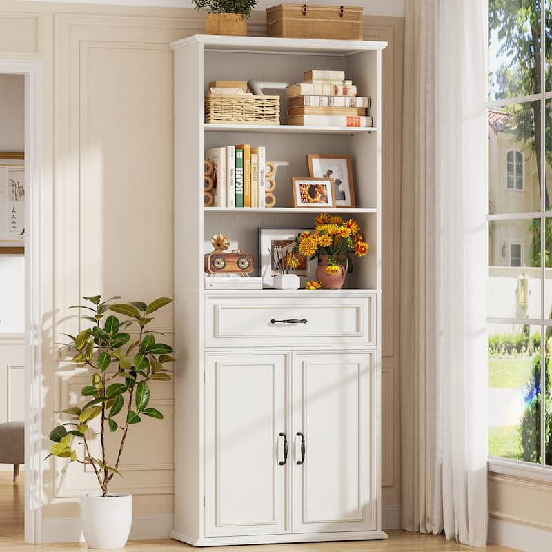 Farmhouse 25'' Kitchen Pantry Cabinet with Drawer ＆ Doors, Freestanding Cupboard with Storage Shelves for Kitchen, Dining Room