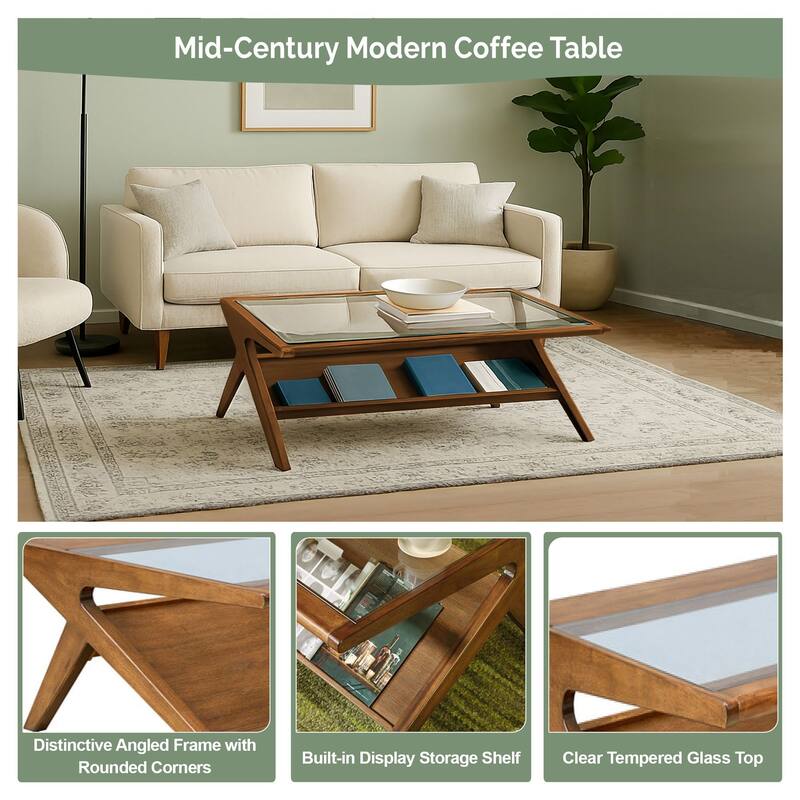 INK IVY Rocket Wood & Tempered Glass Coffee Table