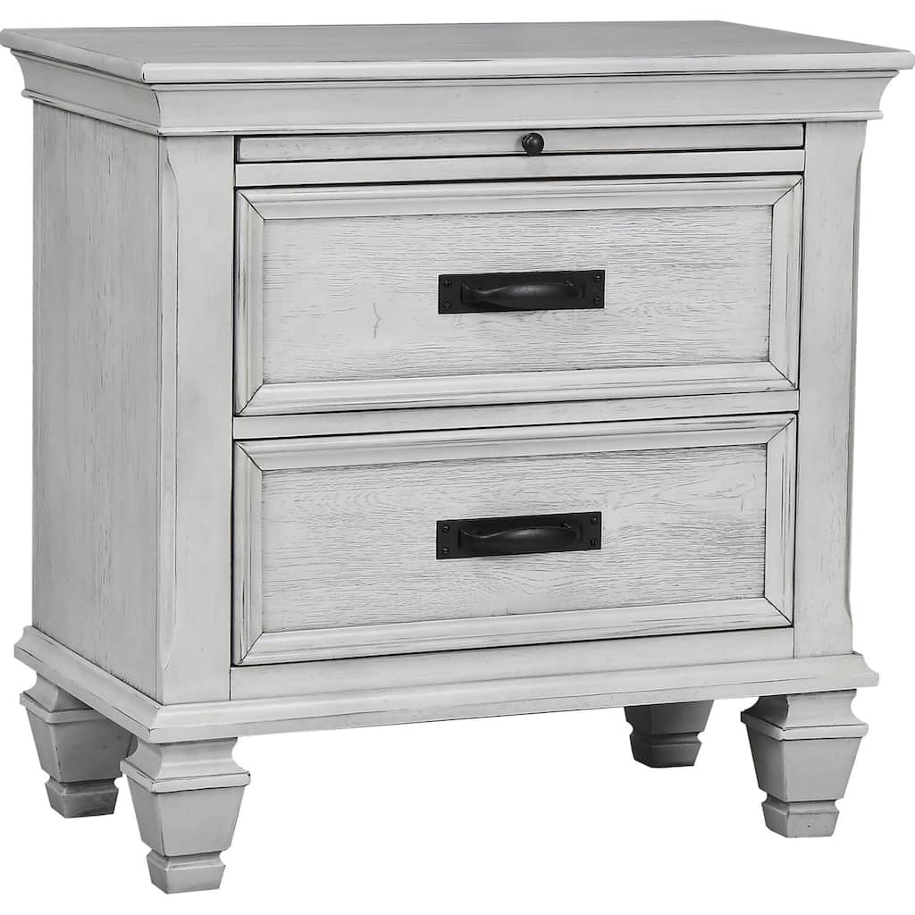 2 Drawer Nightstand with Pull Out Tray - Modern Bedside Table - White Finish