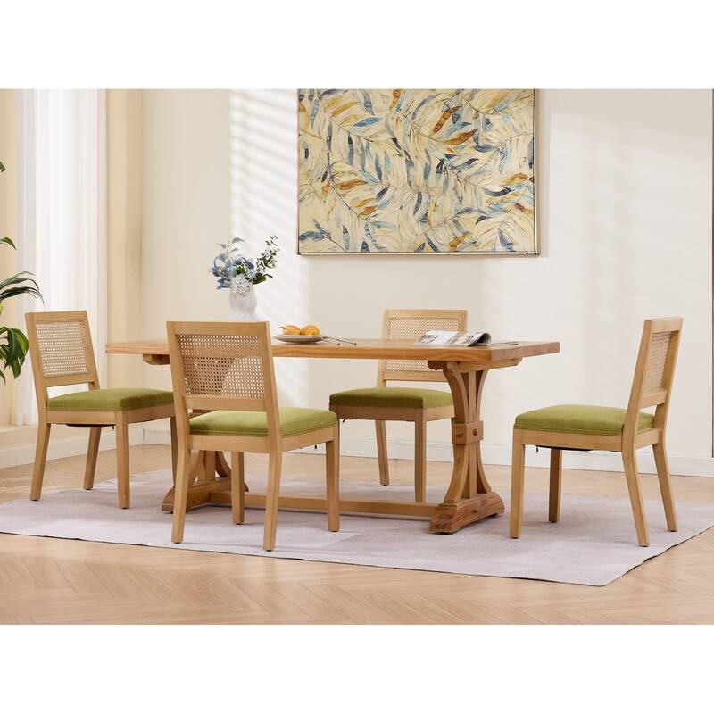 Roomfitters Upholstered Dining Chair Set of 2 with Rattan Back & Wood Legs, Modern Farmhouse Side Chair for Kitchen