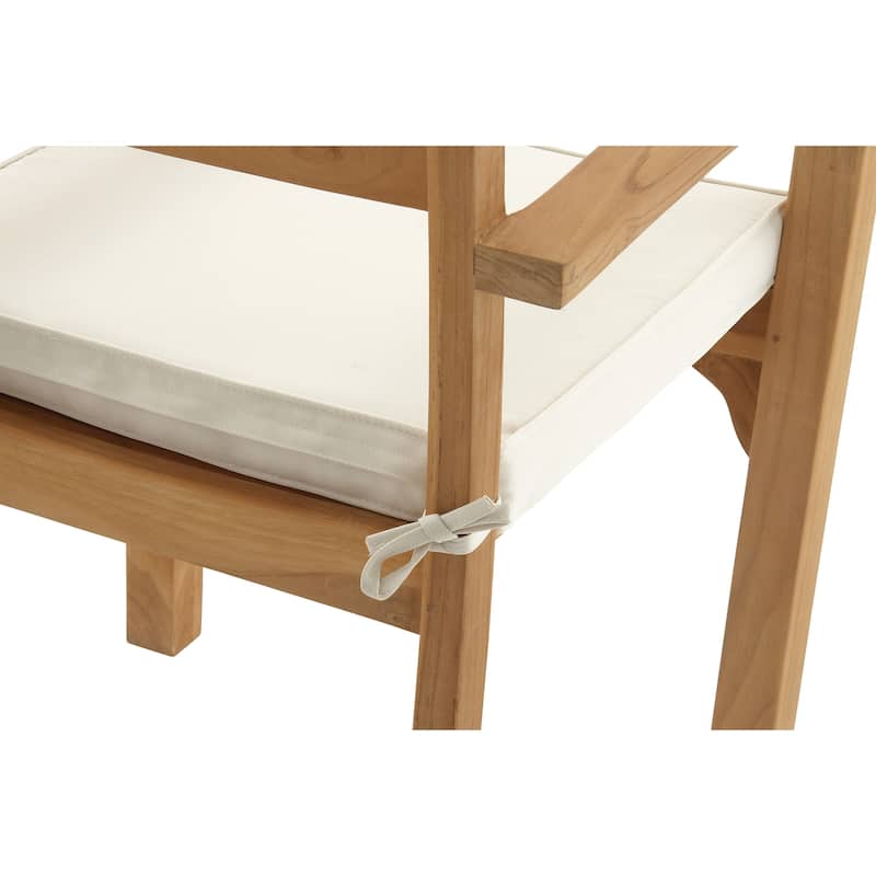 Brown Teak Wood Patio Outdoor Dining Set with White Cushions and Extendable Table Leaf (Set of 7) - 83"W, 30"H(A+B)