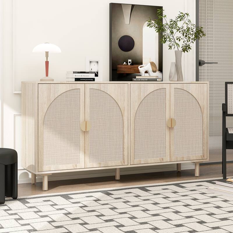 Engineered Rattan Buffet Sideboard Accent Storage Cabinet, Natural