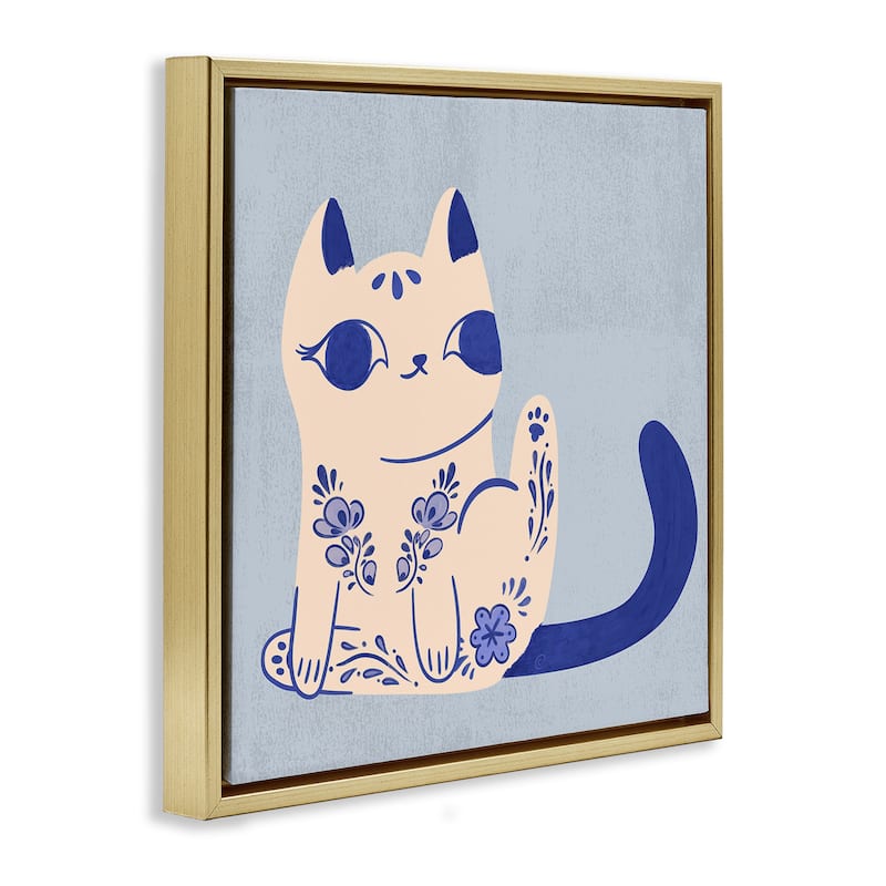 Stupell Ornate Floral Cat Framed Floater Canvas Wall Art Design By Carrie Cantwell