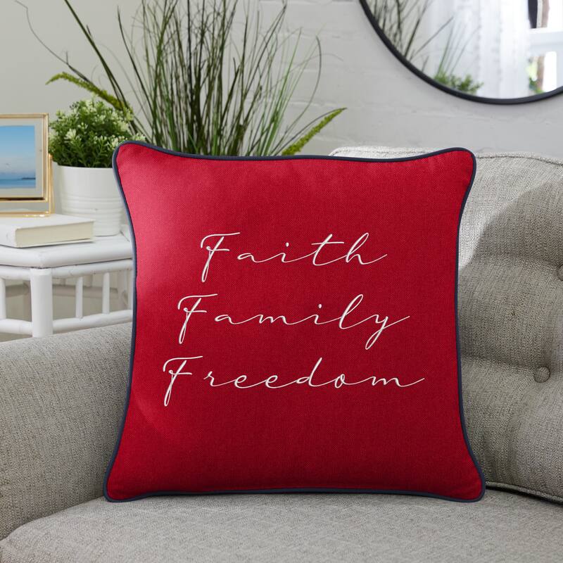 Mozaic Embroidered Faith Family Freedom Indoor/Outdoor Square Pillow