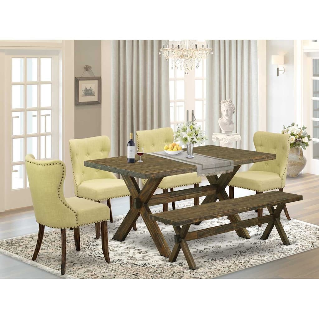 HomeStock 6-Piece Natural Oak Finish Solid Wood Top Dining table Set