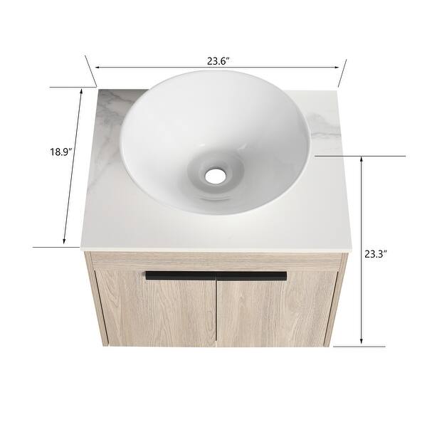 24-Inch Modern Double-Layer Bathroom Vanity with Ceramic Basin Set ...