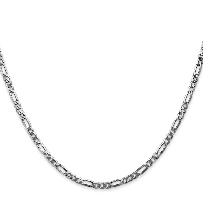 Curata 14k White Gold Solid Polished 2.75mm Flat Figaro Chain Bracelet 7 Inch