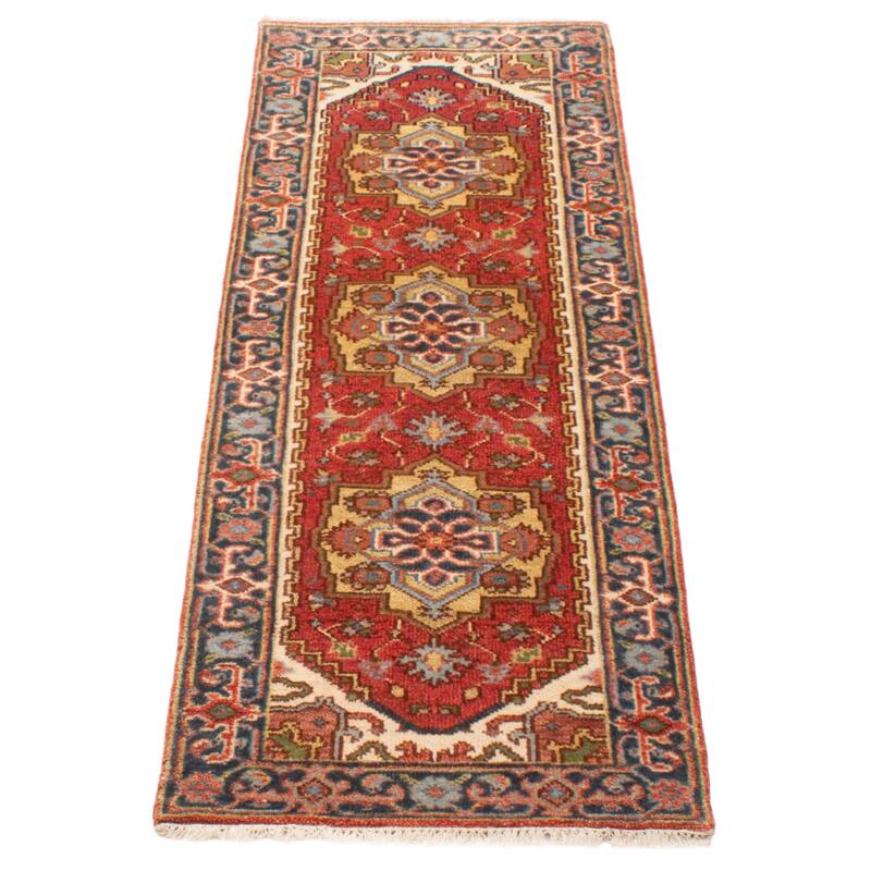 ECARPETGALLERY Hand-knotted Serapi Heritage Dark Red Wool Rug - 2'7 x 7'9