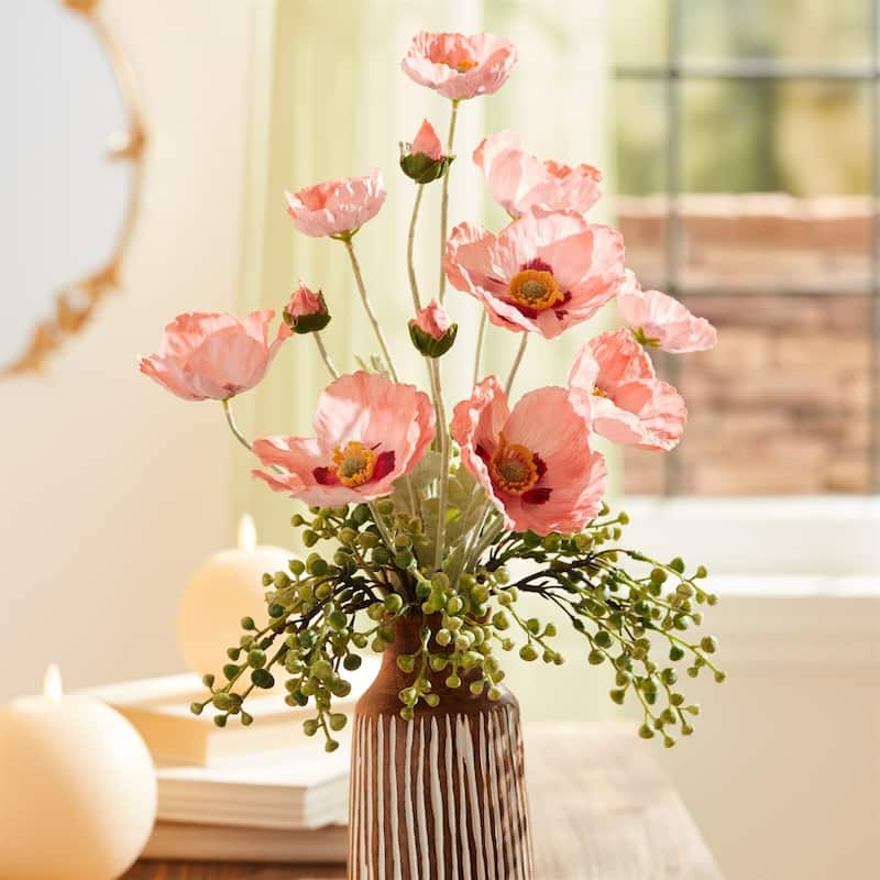 Poppy Floral Artificial Sprays - 25" - Pink - Set of 6