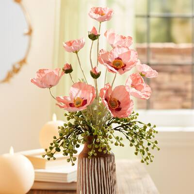 Poppy Floral Artificial Sprays - 25" - Pink - Set of 6