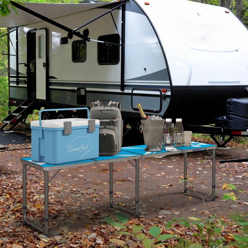 Outsunny 8ft Portable Beer Pong Table with Adjustable Legs, Folding Camping Table, Aluminum Picnic Table, for Birthday Party - Blue