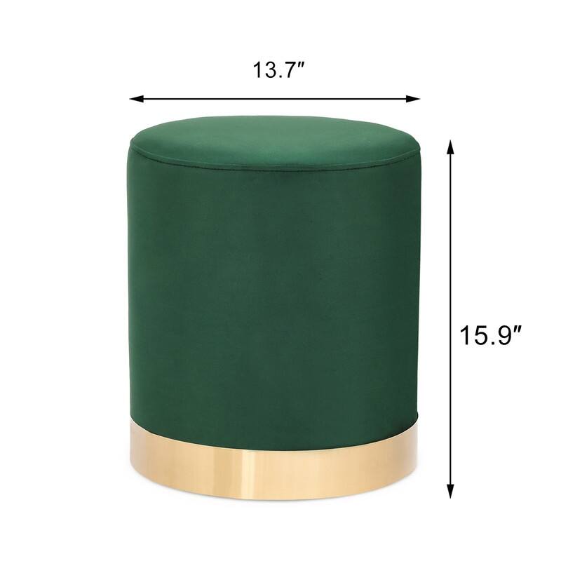 Adeco Round Ottoman Footstool Velvet Padded Vanity Stool Gold Trim