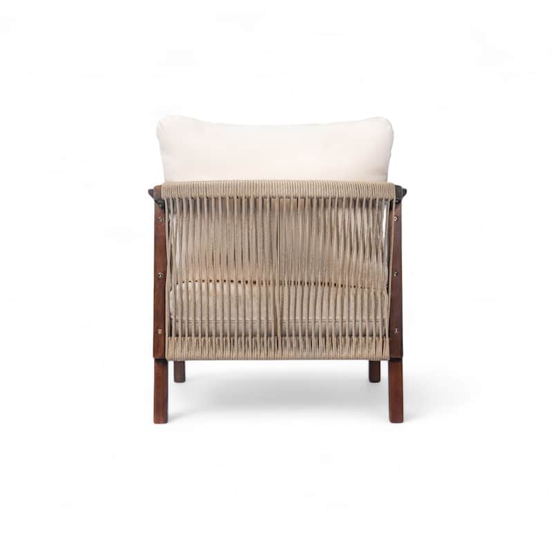 [Set of 2] 28" Outdoor Lounge Chair with Woven Backrest,Solid Wood Frame,Comfortable Cushions,Curved Armrests