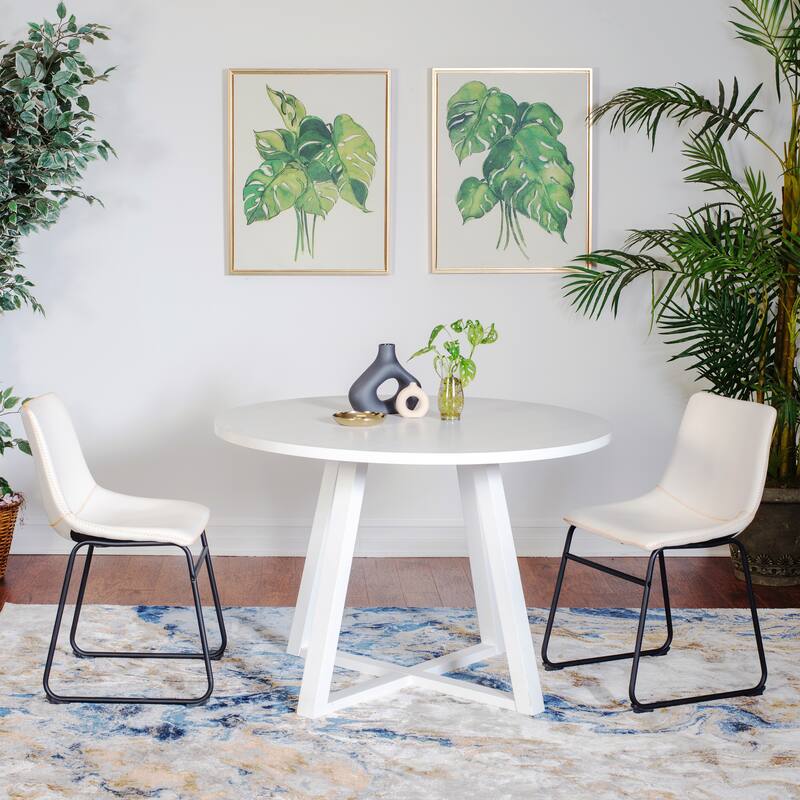Modern Dining Set with Round Table & Faux Leather Chairs