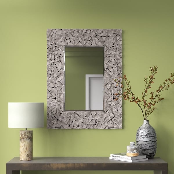 Allan Andrews Gray Rectangular Wall Mirror with Wood Block Mosaic Frame