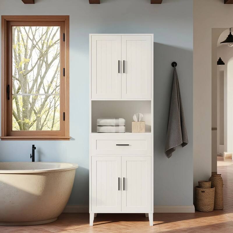 Bathroom Storage Cabinet Tall, 70.9" Cabinet Freestanding, Bathroom Pantry with Drawer, 2 Adjustable Shelves, Open Storage