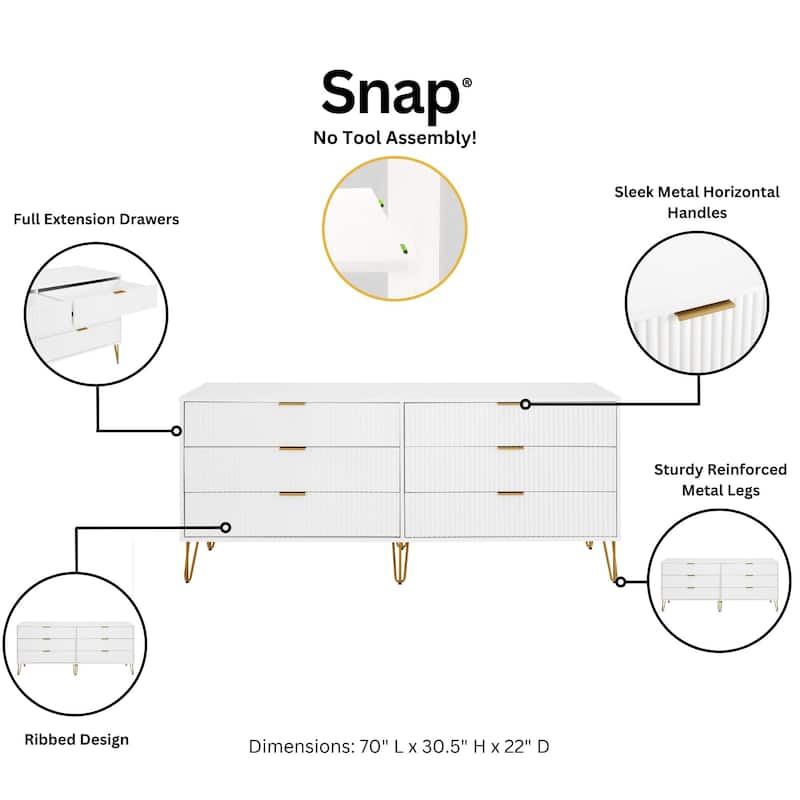 Manhattan Comfort Dumbo Modern 6-Drawer Double Low Dresser.