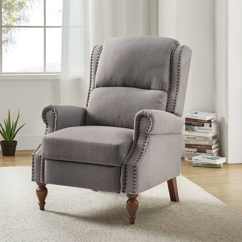 Terri Traditional Roll Arm Manual Recliner with Solid Wood Legs by HULALA HOME - Grey