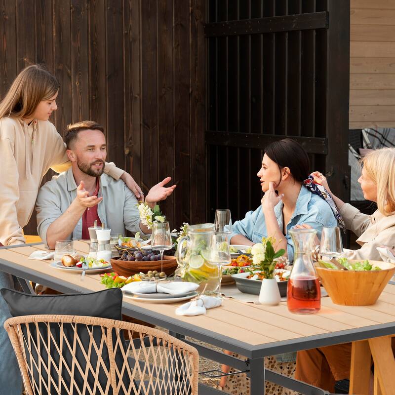 EROMMY 7 Piece Outdoor Dining Set with Umbrella Hole, Patio Table and 6 Rattan Chairs with Cushions, Weather-Resistant Furniture