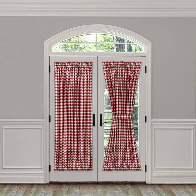 Buffalo Check Rod Pocket Door Panel and Tieback - 54x72 - Burgundy