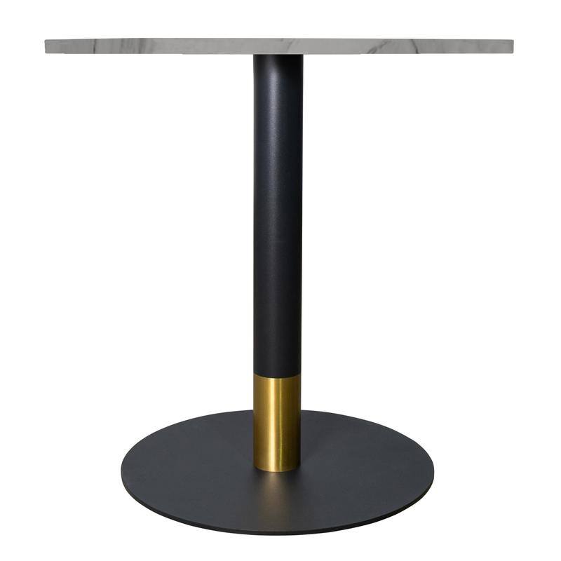 Vail Round Dining Table 36 in. Sintered Stone Tabletop in Black Stainless Steel Round Pedestal Base with Gold Accents