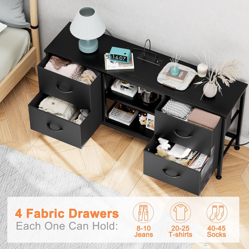4 Drawer Dresser Fabric TV Stand Charging Station Chests of Drawers