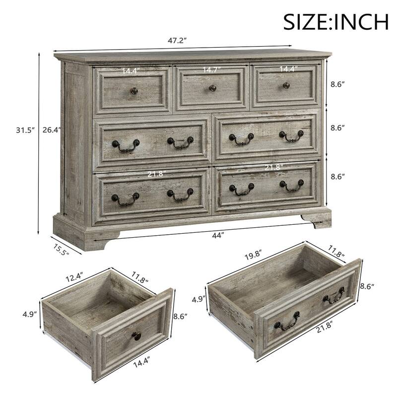 Rustic Chest of Drawers, Farmhouse 7 Drawers Dresser