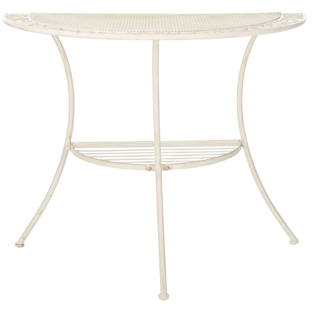 SAFAVIEH Outdoor Jaquelin Victorian Iron 2-Tier End Table - 39" W x 21" D x 32" H - 39Wx21Dx32H