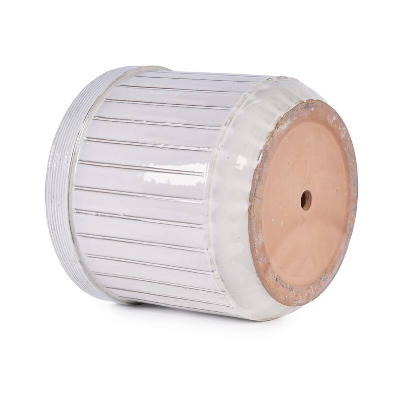 Set of 4 Handmade Ceramic Pots for Succulents with Vertical Grooves