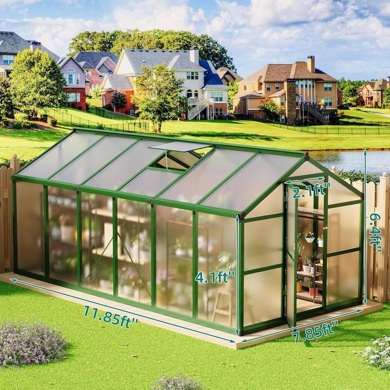 8x12 Ft Large Walk-In Outdoor Greenhouse Ideal For Winter Gardening In Backyard, Patio, And Lawn，Green - 8 x 12FT