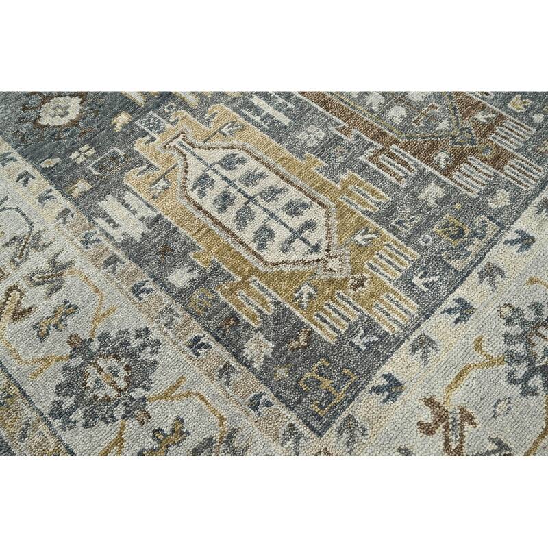 Hand Knotted Gray, Brown Oushak Wool Arts & Crafts Oriental Area Rug - 8' 3'' x 9' 11''